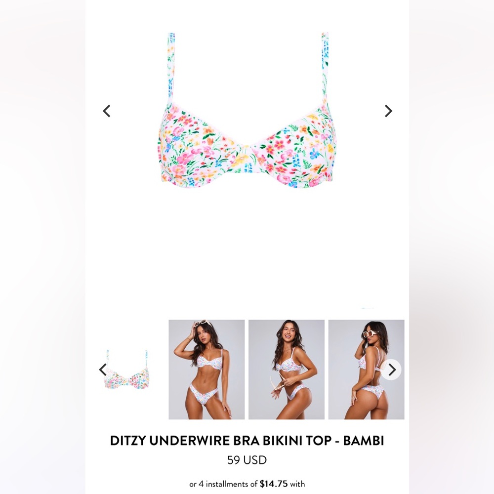 Kulani Kini 
Ditzy Underwire Bra Bikini Top 
- Bambi -
Size- Large